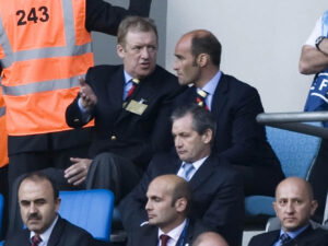 14/05/08 UEFA CUP FINAL.ZENIT ST PETERSBURG v RANGERS (2-0).CITY OF MANCHESTER STADIUM - ENGLAND.Rangers chairman Sir David Murray (left) alongside chief executive Martin Bain.   (Photo by Steve WelshSNS Group via Getty Images)