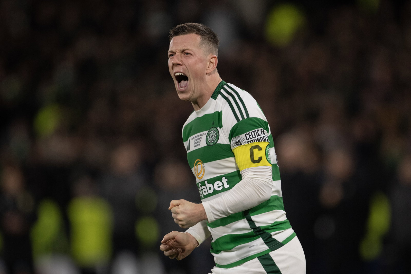 Callum roars on Celtic against the Ibrox mob.