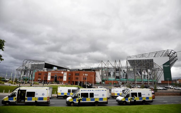 02/09/18 LADBROKES PREMIERSHIP.CELTIC V RANGERS.CELTIC PARK - GLASGOW .A general view of police vans outside Celtic Park