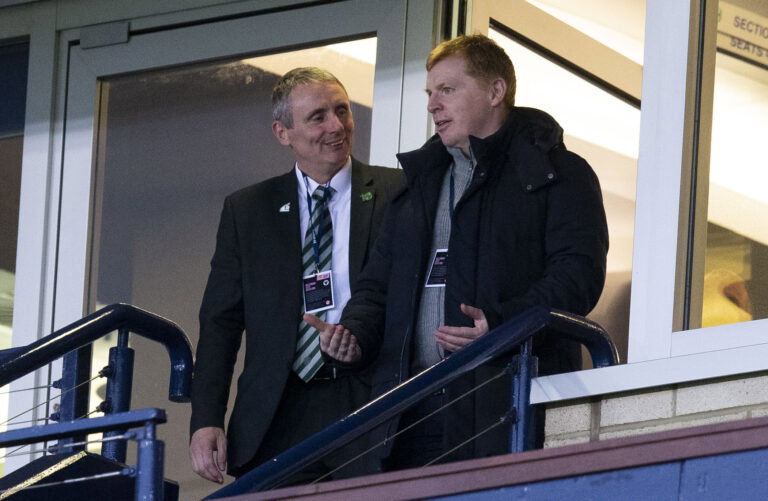 25/04/19 SCOTTISH YOUTH CUP FINAL .CELTIC v RANGERS .HAMPDEN PARK - GLASGOW .Celtic manager Neil Lennon takes in the game with former player Tom Boyd (left)