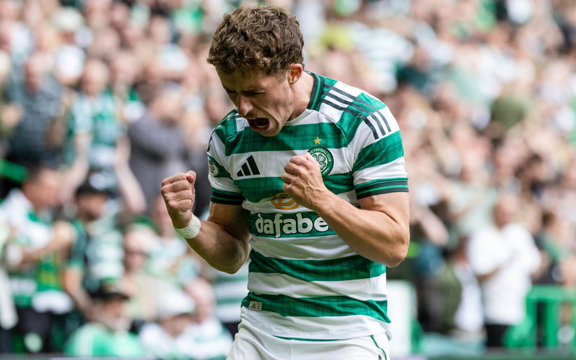 Image for Celtic wins on the opening day with a late goal to settle the jitters.