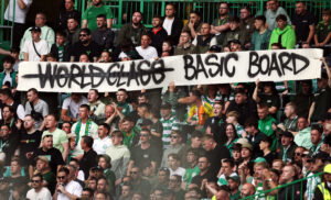 Celtic fans protesting.