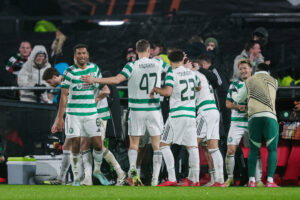 Celtic players celebrating on Thursday night.