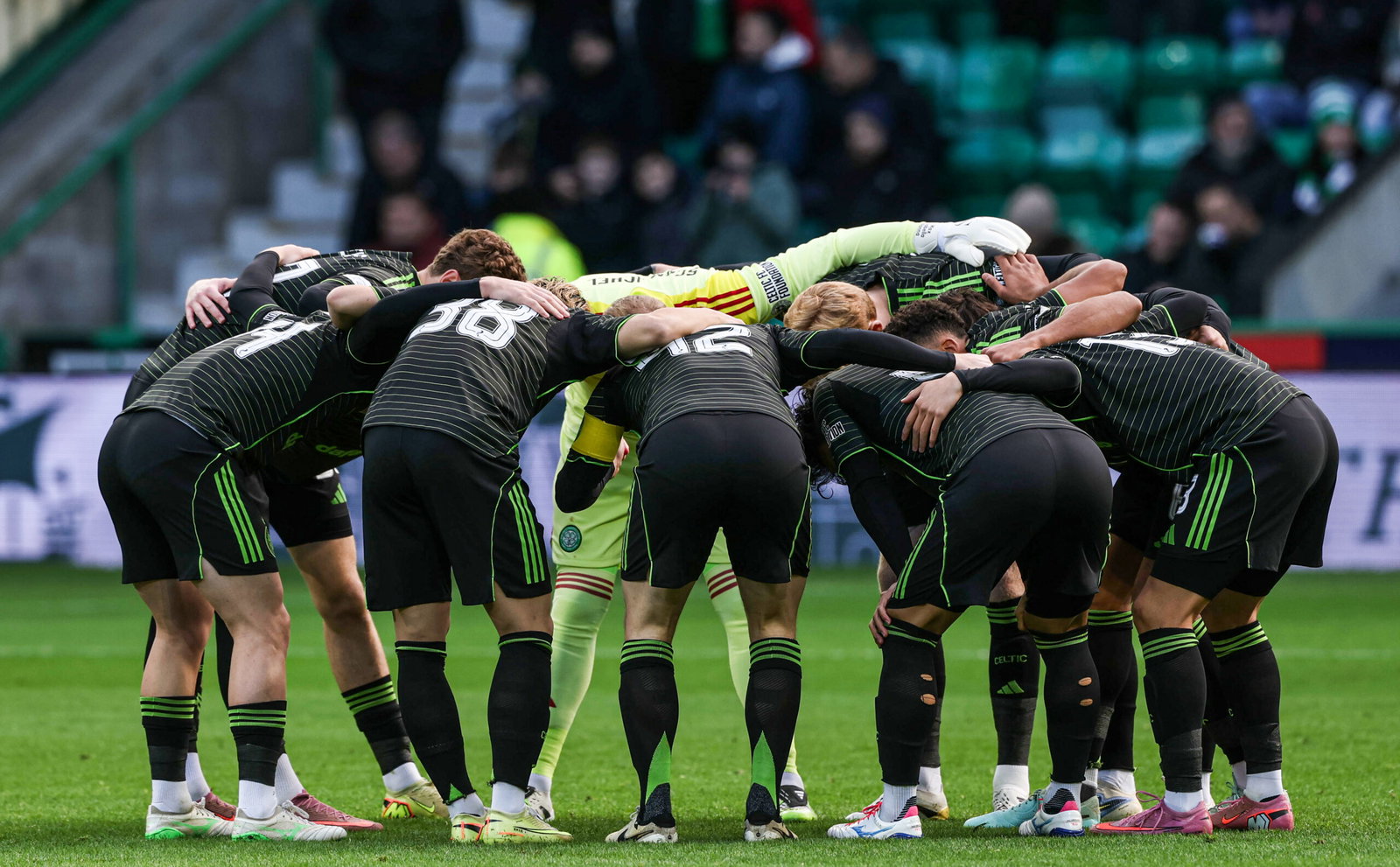 Celtic players huddled up before the game.