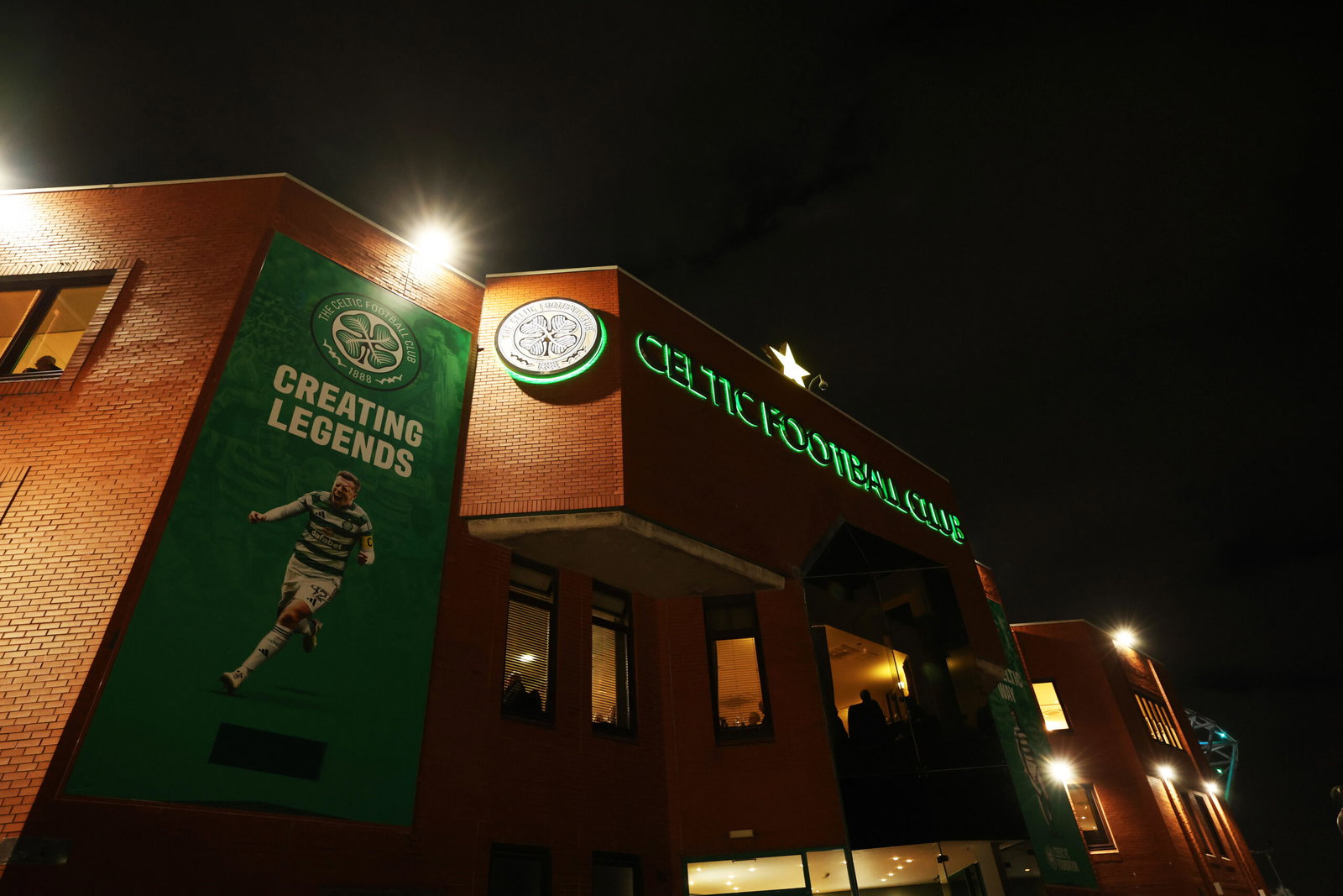 Celtic Park. In darkness.