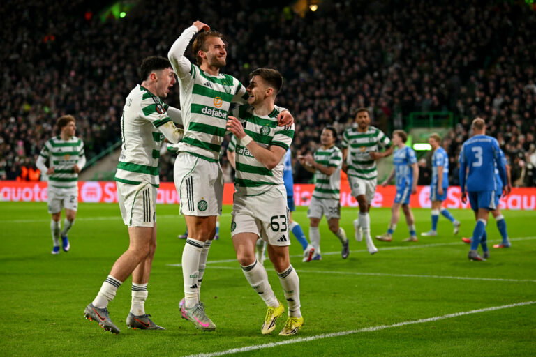 Celtic players celebrate.