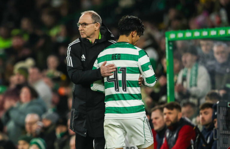 The Celtic boss hugs Reo as he brings him off to rotate the team.