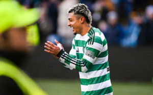 Celtic's Araujo celebrates after his goal.