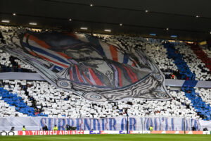 The hated Billy Boys slogan. On a banner. Ibrox racism.