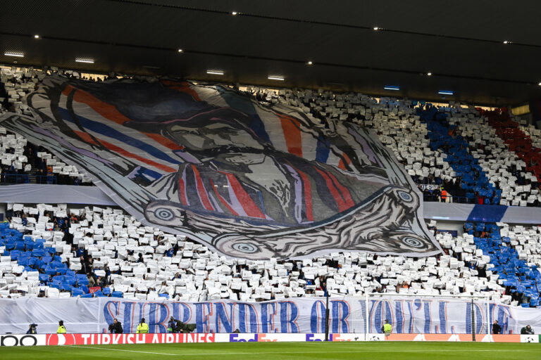 The hated Billy Boys slogan. On a banner. Ibrox racism.