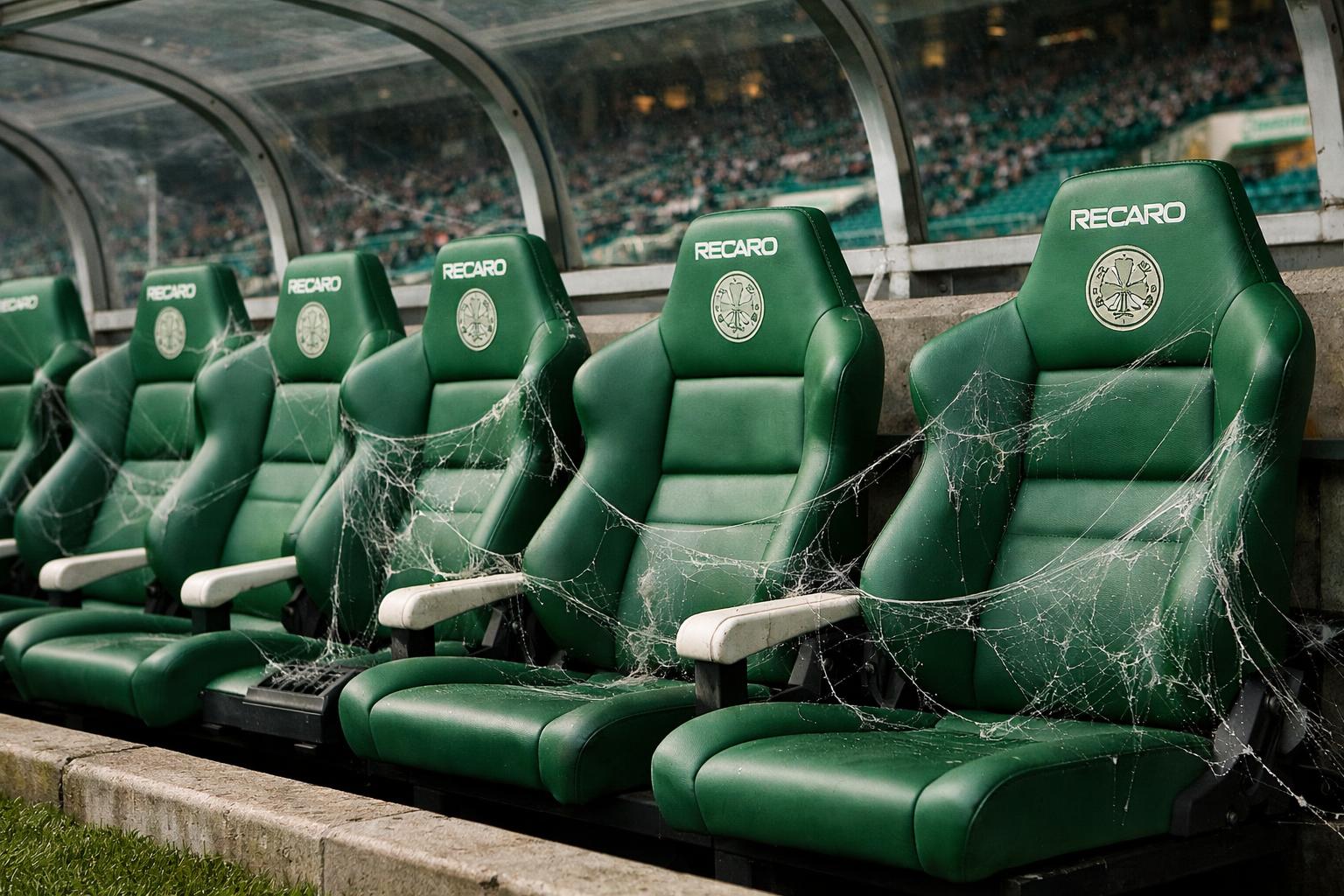 Can I have a picture of the Celtic dugout, empty with cobwebs on the seats?