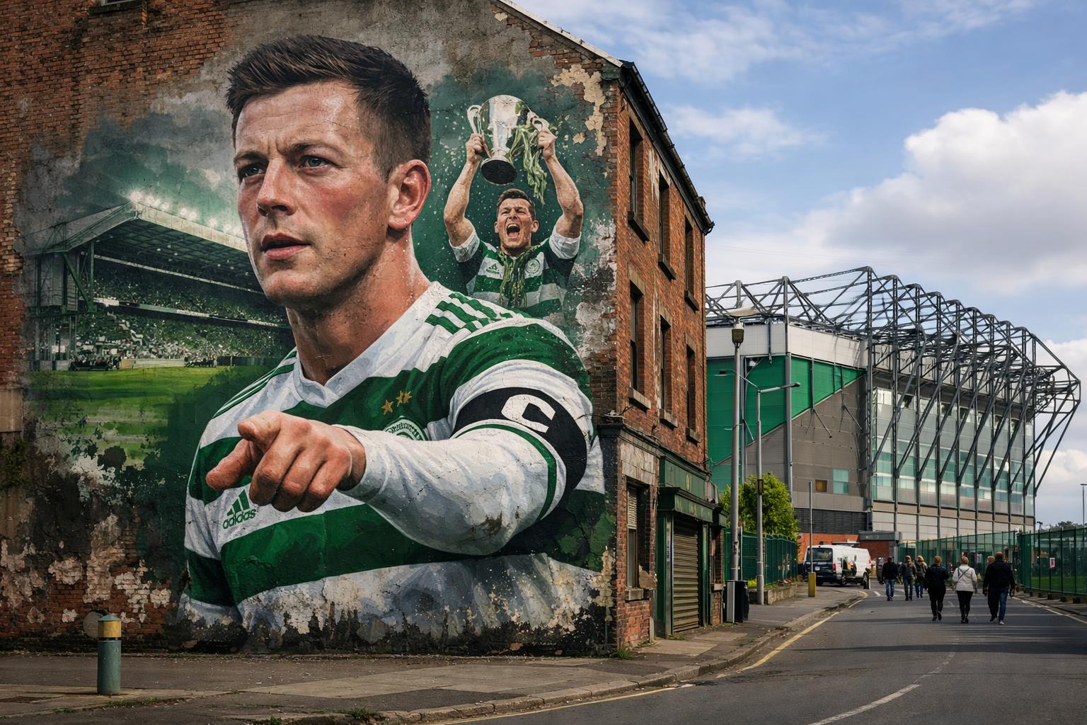 Give me a wall mural near Celtic Park featuring El Capitan Callum McGregor