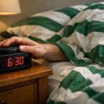 Can I have someone buried under Celtic-style bedcovers reaching out and hitting the snooze-button on their alarm clock?
