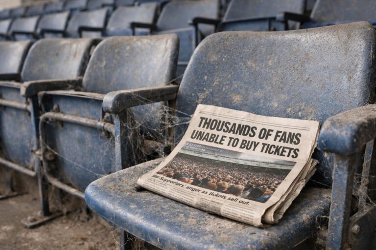 Can I have a picture of empty seats in a St Johnstone adjacent stadium with a film of dust on them and cobwebs and stuff sugg
