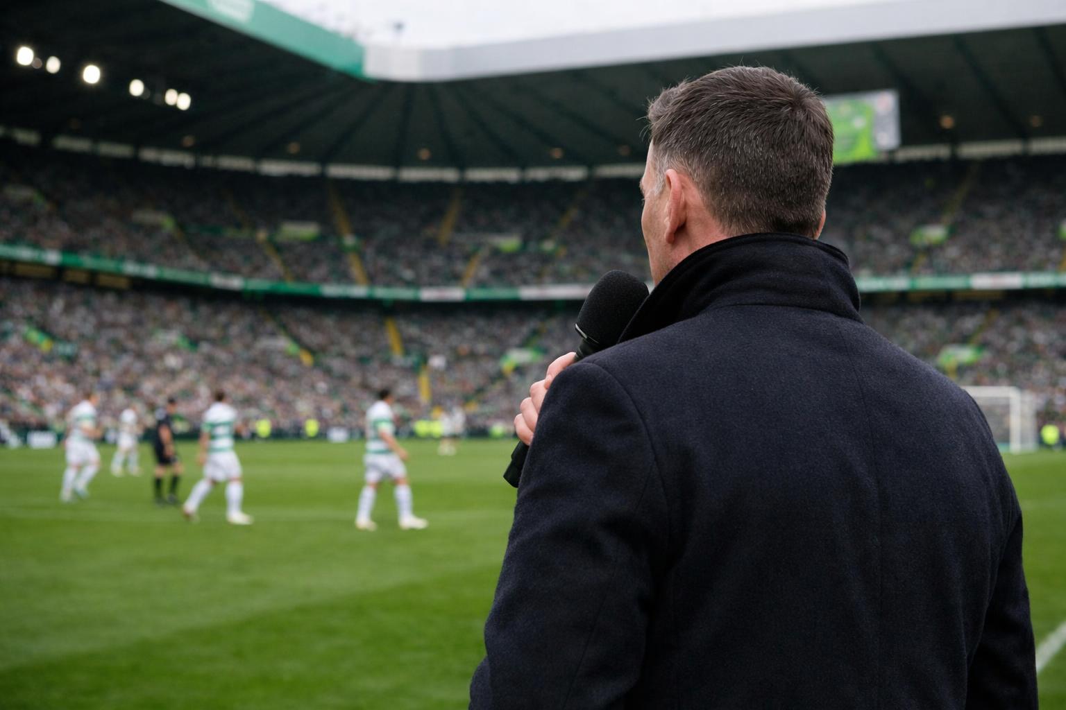 Can we have an image of Chris Sutton standing with his commentary microphone at Celtic Park?