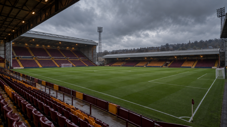 Empty Stadium Under Stormy Skies