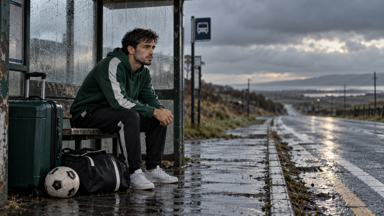 Waiting at the Rainy Bus Stop
